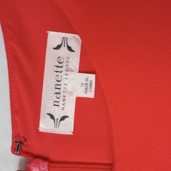 Nanette Lepore coral bell sleeve dress with white trim - Picture 2 of 4